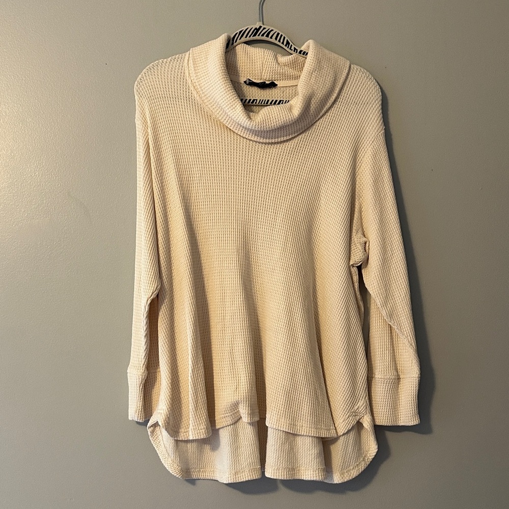 Jane and Delancey Cream Waffle Cowl Neck Tunic
